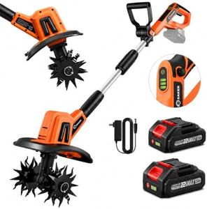 Saker 22V Cordless Electric Garden Tiller Cultivator, Rototiller for Gardening with 3 Adjustable Speed, 9-Inch Tilling Width, 6.3-Inch Depth for Soil Preparation, Weeding, and Gardening SK-TC18A
