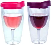 Red & Pink Lids Wine Tumbler Set, 16oz, 2 Pack - Southern Homewares - Insulated Double Wall Acrylic w/See Through Cups