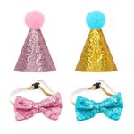 Xugoox 4Pcs Pet Birthday Hat Dog Cat Bow Tie Collar Set, Adjustable Collar Dog Sequins Headband Topper Bowknot for Puppy Holiday Birthday Party Supplies Accessories