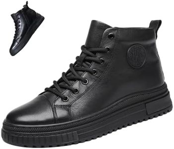 MOYOWEI Men's Black High-top Casual Leather Boots,Fall/Winter Round Toe Non-slip Side Zip Travel Height Sneakers Ankle Booties (9.5,Black,9.5)