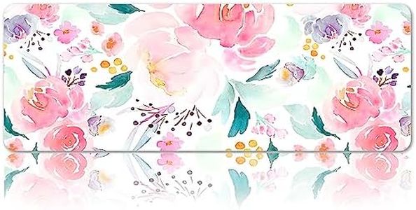 Watercolor Floral Mouse Pad Pink Flowers Boho Large Mousepad Botanical Green Leaves Modern Aesthetic Desk Mat XL Non-Slip Rubber Base Office Home Computer Keyboard Gaming Mouse Pad 31.5 x 11.8 Inches