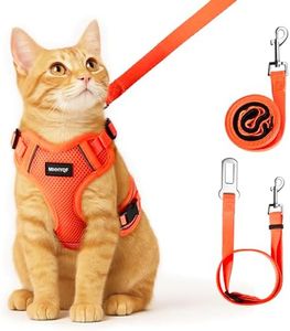 Cat Harness and Leash for Walking Escape Proof Soft Adjustable Cat Leash Breathable Comfortable Vest Easy to Wear Kitten Harness for Outdoor Travel, Orange, S