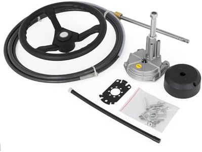 VEVOR Boat Steering System Kit, 10' Outboard Boat Steering Control Cable, 13.5" Steering Wheel, 3/4" Tapered Shaft, Alloy Marine Steering System, for Yachts, for Yachts, Fishing Boats, and Others
