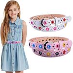 PALAY 2 Pack Belt For Girls, Stylish Pu Leather Girls Belt, Flower Hollow Cut Waist Belt For Jeans Pants Dress For Kids Girl 6-12 Years Old,Multi