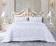 Super Soft Velvet Quilted Bedspread King Size Bedding Set 3 Piece with Matching Shams - Warm Quilt Blanket for Bedroom Decor for Teen Girls - White