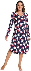 GYS Womens Bamboo Viscose Long Sleeve Nightgown Soft Comfy V Neck Long Night Shirts Sleepwear, Santa Claus Navy, X-Large