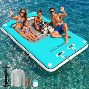 CALOBANA 10ft x 6ft Inflatable Floating Dock, Lake Floats for Adults Floating Raft Platform with Detachable Ladder for Lake Boats Beach Ocean