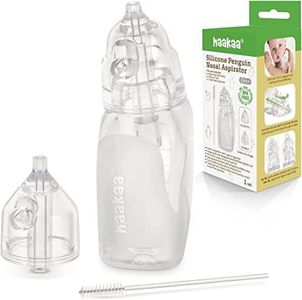 haakaa Silicone Baby Nasal Aspirator| Safe Baby Nose Cleaner| Easy-Squeeze Nose Bulb Syringe with Brush|0m+ Newborn Toddler -Transparent, Penguin