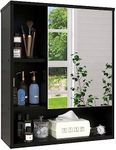 SMIBUY Bathroom Mirror Cabinet Wall Mounted, Bamboo Space Saver Medicine Cabinet, Wall Hanging Over Toilet Storage Cabinet with Mirror Door and Adjustable Shelf (Black)