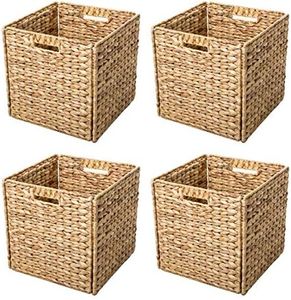 Trademark Innovations Foldable Hyacinth Storage Baskets with Iron Wire Frame (Set of 4)
