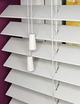 Faux Wood Window Venetian Blinds Blind 50mm Slats Trimmable String Design (White, 120 x 150 cm)