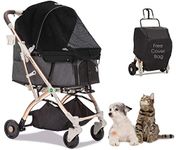 HPZ Pet Rover Lite Premium Light-Weight Dog/Cat/Pet Stroller Travel Carriage with Convertible Compartment/Zipper-Less Entry/1-Hand Quick Fold/Aluminum Frame for Small & Medium Pets (Black 2nd-Gen.)