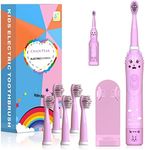 Kids Sonic Electric Toothbrush, Rechargeable Smart Toothbrush for Children, Toothbrush for Toddlers Boys Girls Age 3-12 with 30s Reminder, 2 Mins Timer, 6 Modes, 6 Brush Heads, Wall-Mounted Holder