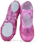 Phineein Girls Ballet Shoes for Girls Split-Sole Toddler Glitter Flats for Kids Dance, Rose-red, 6.5 Toddler