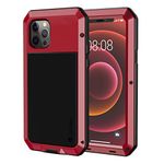 Lanhiem Heavy Duty Case Design for iPhone 12 / iPhone 12 Pro Shockproof Tough Armour Metal Case with [Tempered Glass Screen Film], 360 Full Body Protective Case Cover for iPhone 12/12 Pro -Red