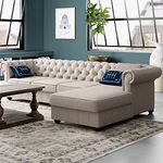 ES ESPINHO Espn0015 Solid Sal Wood Velvet Upholstered 4-Person Sofa Right Hand Side Facing Button Tufted Chesterfield Modular, Sectional, Corner L Shape Sofa Set For Living Room, Off White Color