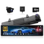 REDTIGER 4K Front and 2.5K Rear View Mirror Dash Camera for Cars,11" UHD Full Touch Screen Rearview Mirror Dash Backup Cam, Night Vision, GPS, Reverse Parking Monitor, 32GB Card (T27)