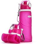 Kemier Collapsible Water Bottle, BPA Free Silicone Water Bottle for Travel, Gym, Hiking, Foldable Leakproof Portable Sports Outdoor Water Bottle with Carabiner,750ML/26OZ (Pink)