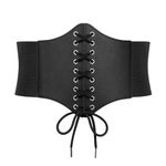 JASGOOD Wide Elastic Corset Belt for Women Vintage Lace-up Tied Waspie Waist Belt for Dress