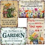 Garden Signs, Retro Garden Signs Decorative Outdoor Metal Tin Signs Bundle 4 Pieces What a Wonderful World Gardening Signs 12x8 Inch Garden Art Flower Decor for Yard Porch, Gardening Gifts for Women