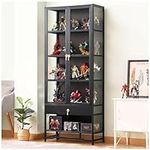 ZT6F Curio Display Cabinet with Drawer, Display Cabinet with 6-Tier Storage Shelves, Collectibles Toy Organizers Rack, Storage Cabinets and Bookcase for Playroom, Trophy Display Case,6 Tier