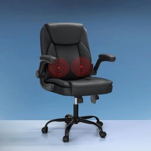 Artiss Massage Office Chair, PU Leather 2 Point Ergonomic Gaming Computer Desk Recliner Chairs Armchair for Room Executive Home, Up to 105 Degree Back Recline Adjustment Black