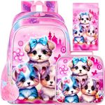 3PCS Girls Dog Bookbag, 16" Kids Backpackwith Lunch Box, Water Resistant School Bag for Elementary Prechool Toddler