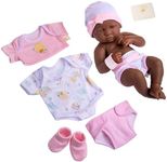 JC Toys La Newborn Nursery African American 8 Piece Layette Baby Doll Gift Set, featuring 14" Life-Like Original Newborn Doll, Pink Baby Doll, Pink African American