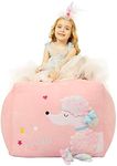 Anzitinlan Stuffed Animal Storage, Kids Bean Bag Chair, Pink Bean Bag Chairs for Girls, Baby Fleece Fabric Super Soft, Covers Only, 22"x24"Extra Large Pink Poodle