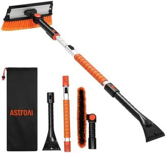 AstroAI 47.2" Ice Scrapers for Car Windshield, 3 in 1 Sturdy Snow Brush with Squeegee, 10 Adjustable Length Settings, Extendable Aluminum Handle, 180° Pivoting Snow Scraper for Car, Truck, SUV(Orange)