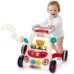 GYMAX Stand Baby Walker, 2-in-1 Multifunctional Sit-to-Stand Learning Walker with Game Panel, Educational Toddler Push Along Toy for 9 Months +