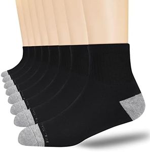 FLSHMCEN 8-Pairs Men's Ankle Cotton Socks with Cushion, Athletic Running Socks Size 7-9/9-12/12-15