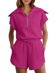 ANRABESS Two Piece Sets for Women Summer Half Zip Short Set Sweatsuit 2 Piece Outfits Sweat Lounge Sets Tracksuit, Red Pink, Small