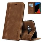 AKABEILA Case for Samsung Galaxy J2 Prime/Grand Prime Plus Premium Leather Flip Wallet Case with Magnetic Closure Kickstand Card Slots Folio Phone Case Cover Light Brown