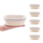 DOYOLLA Mini Oval Proofing Set (6.5inch, set of 5), Sourdough Proofing Baskets Bread Dough Rising Bowls w/Liners for Home Sourdough Bakers Baking