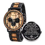 BOBO BIRD Mens Personalized Engraved Wooden Watche, Stylish Wood & Stainless Steel Combined Quartz Casual Wristwatches for Men Family Friends Customized Gift (B-for Son from Dad)