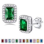 Bestyle Square May Emerald Birthstone Earrings Green Studs Embellished with White Crystals Sparkling Ear Jewelry for Birthday/Christmas/Party/Anniversary/Wedding