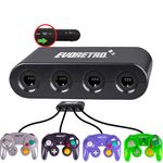 Gamecube Controller Adapter Compatible with Nintendo Wii U, PC USB and Nintendo Switch Controllers - 4 Port Black by EVORETRO