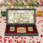 INTERNATIONAL GIFT® 24 Karat Gold Coated Laxmi Ganesh God Idol with Charan Paduka | Devotional Prayer Box (13h X 21w X 11.5l Centimeters) Gifting | Pooja Mandir | Home Dcor