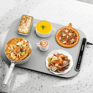 Food Warming Mat, Electric Warming Tray for Buffets & Parties, Silicone Heating Mat with 7 Temperature Settings, Roll-Up Storage, 17.91"x12.8", Ideal for Solo or Couple Dining, Light Grey