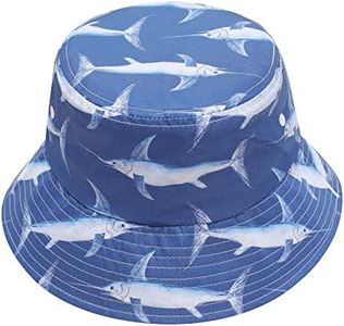 ZLYC Unisex Cute Animal Print Travel Bucket Hat Summer Fisherman Cap (Swordfish Navy)