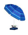 OutdoorMaster Beach Umbrella with Sand Bag and Cup Holder - 6.5ft Beach Umbrella with Sand Anchor, UPF 50+ PU Coating with Carry Bag for Patio and Outdoor - New Dark Blue Striped with Cup Holder