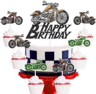 Motorcycle Themed Happy Birthday Cake Toppers 7-Pcs Set, boys and girls motorcycle rider birthday party, baby shower party, and kids motorcycle themed party decoration - SugarGera