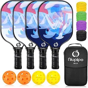 niupipo Pickleball Paddles, Pickleball Paddles Set of 4, Pickleball Paddle with Fiberglass Surface, Polypropylene Honeycomb Core, Cushion Grip, Lightweight Pickleball, Portable Carry Bag, White