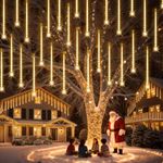 PEMOTech Meteor Shower Lights Outdoor, 38.5ft 15 Tubes 11.8" 540 LED Christmas Outdoor, Snow Falling Icicle for Xmas Tree Halloween Decoration Wedding Party Window, Warm White