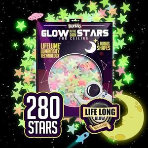 BUNMO 280pcs Glow in The Dark Stars for Ceiling - Safe Glow in The Dark Stickers for Walls & Ceilings - Longlasting Glow in The Dark Stars for Ceiling - Glow in The Dark Ceiling Stars - Strong Glow