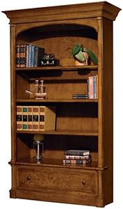Hekman Furniture Urban Ash Burl Executive Center Bookcase - Traditional Wooden Bookshelf with Adjustable Shelves, Tall Display Case with Drawer, Arched Top, Illuminated Home & Office Decor
