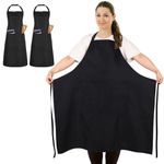 FunChaos 2 Pcs Plus Size Chef Apron, Black Apron, Unisex Apron with 2 Pockets for Cooking, Grilling, BBQ, Work, Professional Apron for Waiter Artist Hairdresser (Large Size)