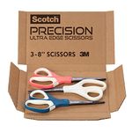 Scotch Scissors, 8" Precision Ultra Edge Scissors, Titanium Fused Blades, 3 Pairs, Blue, Pink, Green