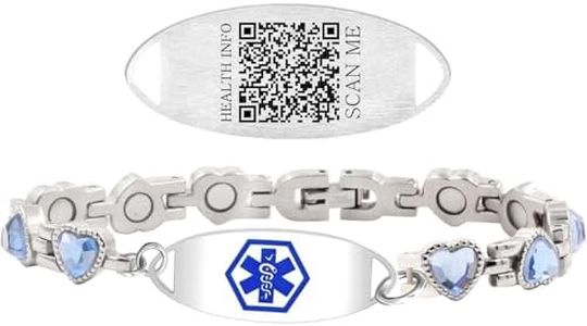 Dynamic QR Code Medical Alert Bracelet for Women, Heart-Shaped Zircon Chain Titanium Steel Jewelry, Editable Medical ID Bracelet, Scan to Update Medical Information Anytime, No Engraving Required (QR Code-US Stock)